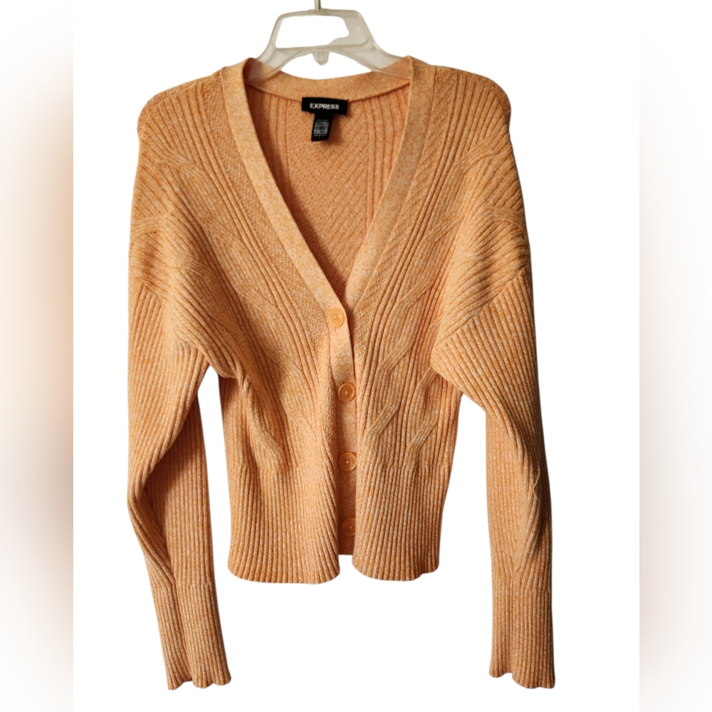 Express Camel Ribbed Knit Cropped Cardigan